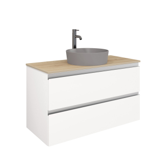 Тумба подвесная ELECTRA 100 со столешницей, УЛЬТРА белый глянец/дуб Каселла, LE-WCABtop-100-101-333