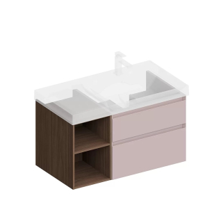 Тумба подвесная CUBO 90 правая с ящиками, мальва матовая-структ. орех