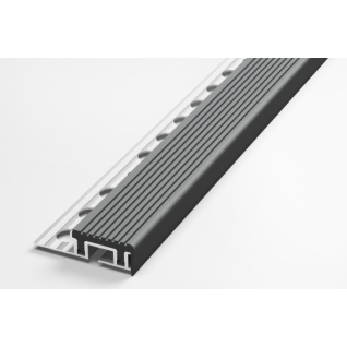 Профиль алюминиевый для ступеней серебро со вставкой ПВХ серый ПУ 09-1.2500.414