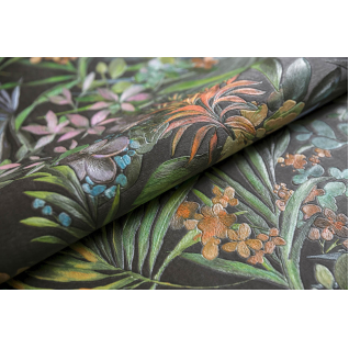 Обои виниловые Джангл мотив черный цветной KM5905