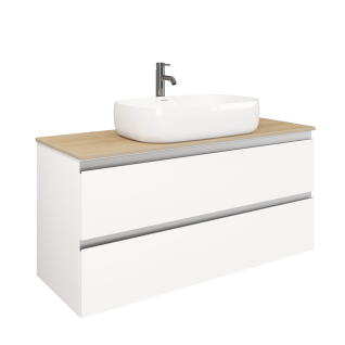 Тумба подвесная ELECTRA 120 со столешницей, УЛЬТРА белый глянец/дуб Каселла, LE-WCABtop-120-101-333