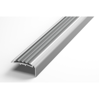 Профиль алюминиевый для ступеней серебро со вставкой ПВХ серый ПУ 71.2700.01л