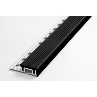 Профиль алюминиевый для ступеней серебро со вставкой ПВХ черный ПУ 09-1.2500.470