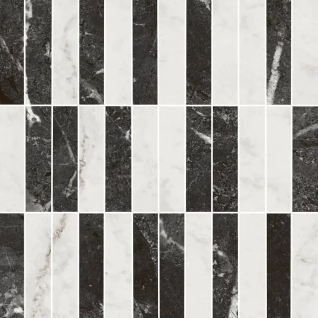 Тубкаль мозаичный микс белый, черный 30x30 декор глянцевый KMD2MSA003BR