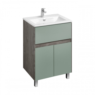 Тумба под раковину Форест 60 дуб/голубой+умывальник Элина 60