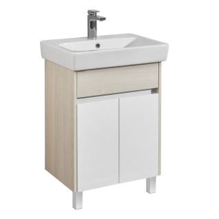 Тумба-умывльник Верди 60 + умывальник Нео 60 Белый/Ясень фабрик