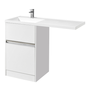 Тумба напольная Лондри 60 белая под стиральную машину + умывальник Лондри 120 левая