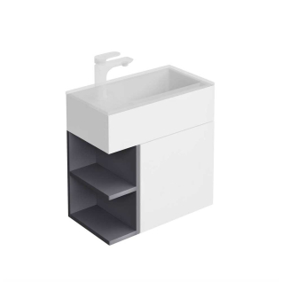 Тумба подвесная Lato 50, дверца push + полочки, утренний серый, серый пыльный матовый