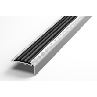 Профиль алюминиевый для ступеней серебро со вставкой ПВХ черный ПУ 71.2700.01лч