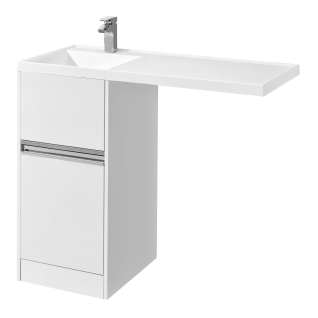 Тумба напольная Лондри 40 белая под стиральную машину + умывальник Лондри 105 левая