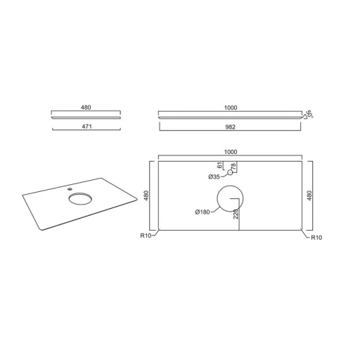 Столешница керамогранитная Монте Тиберио 100 см для накладных раковин, белый - картинка 5