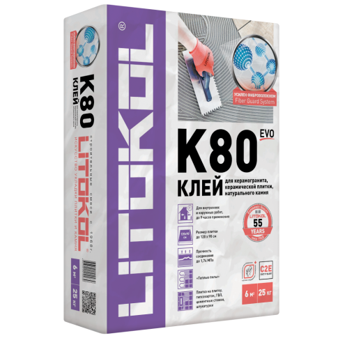 Клей для плитки высокоэластичный Litokol LitoFlex K80 серый C2E 25 кг - картинка 1