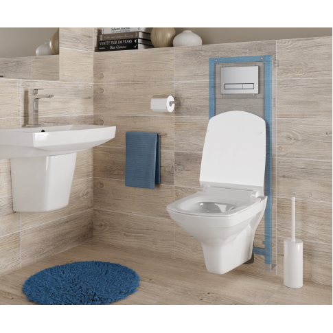 Унитаз подвесной City Clean On DPL EO + инсталляция Link Pro c сиденьем Slim, кнопкой Estetica - картинка 2