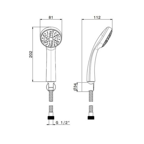 Ручной душ PIANO с держателем для лейки и шлангом, без выхода для подачи воды, хром 852KM.21.018																														 - картинка 5