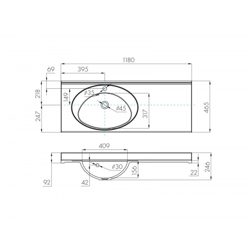 Умывальник Отель 3/120 см с навесами и диспенсором, левый																											 - картинка 3