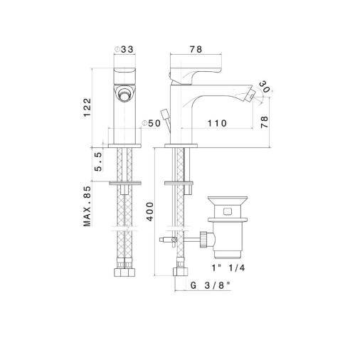 Смеситель для биде OLE однорычажный с донным клапаном, матовый черный 69425KM.01.093																														 - картинка 2