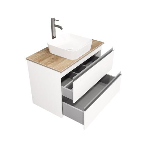 Тумба подвесная ELECTRA 80 со столешницей, УЛЬТРА белый глянец/дуб Каселла, LE-WCABtop-80-101-333 - картинка 5