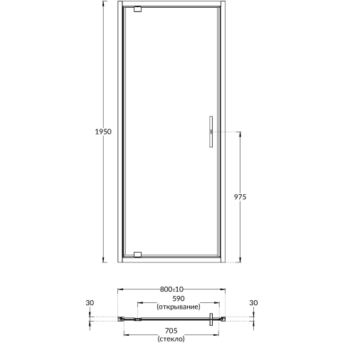 Душевая дверь VETRO, распашная, 80х195, матовый черный - картинка 4
