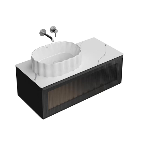 Тумба подвесная ICONICO 100 с рифленым стеклом, 1 ящик, черная - картинка 5