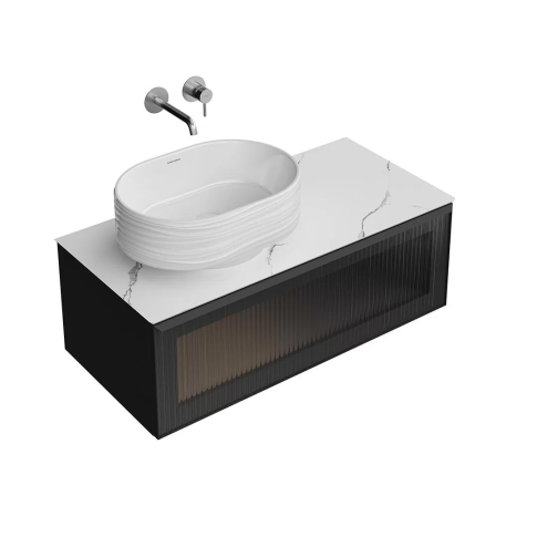 Тумба подвесная ICONICO 100 с рифленым стеклом, 1 ящик, черная - картинка 6