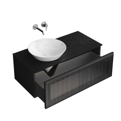 Тумба подвесная ICONICO 100 с рифленым стеклом, 1 ящик, черная - картинка 7