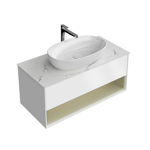 Тумба подвесная Plaza Modern 100 см, цвет белый матовый-шалфей - картинка 3