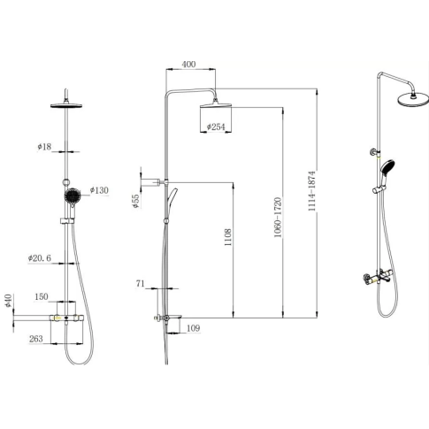 Душевая колонна FONTE на 3 потока  с изливом, термостатом, черный матовый FO.301.KM.BLK.M - картинка 6