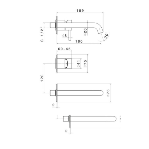 Смеситель для раковины ETERNA  настенный без донного клапана ,нержавеющая сталь 3/8 69628EXKM.50.050																														 - картинка 2