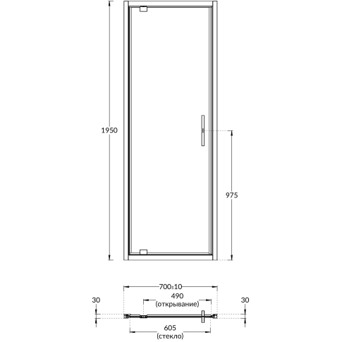 Душевая дверь VETRO, распашная, 70х195, матовый черный - картинка 3