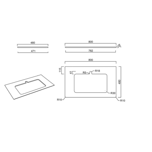 Столешница керамогранитная Бричиола 80 см для встраиваемых сверху раковин Plaza, белый натуральный - картинка 5