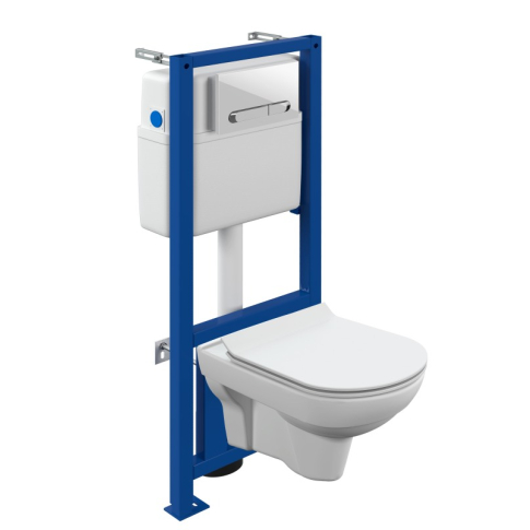 Унитаз подвесной City Clean On DPL EO + инсталляция Link Pro c сиденьем Slim, кнопкой Estetica - картинка 1