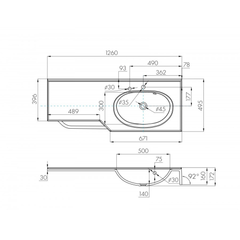 Умывальник Отель 2/1270 см с навесами, правый																							 - картинка 3