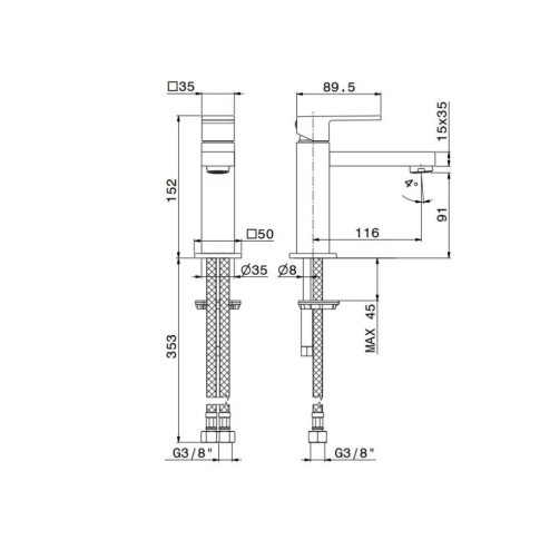 Смеситель для раковины FUTURA однорычажный, без донного клапана 3/8, матовый черный 66412KM.01.093																														 - картинка 3