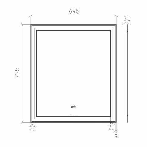 Зеркало Focus 70х80 в раме с LED подсветкой - картинка 5