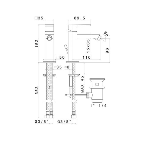 Смеситель для биде FUTURA однорычажный с донным клапаном, матовый черный 66425KM.01.093																														 - картинка 3