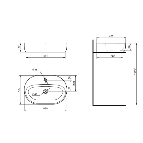Умывальник Одри Round 42x62 см накладной - картинка 2