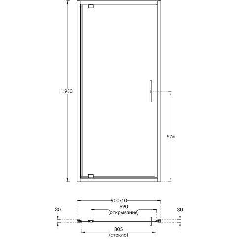 Душевая дверь VETRO, распашная, 90х195, хром - картинка 3