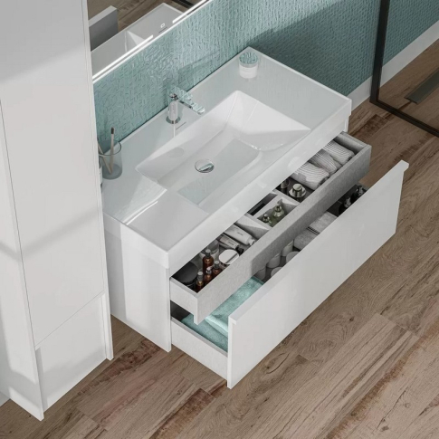 Тумба подвесная Modula 100 см, цвет белый глянцевый - картинка 4