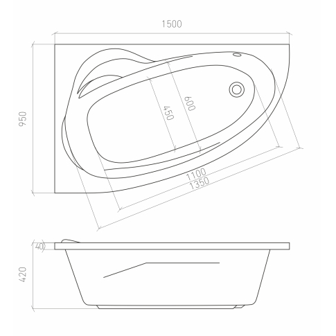Emilia ванна акриловая левая 150х95 с ножками + Emilia экран для ванны 150 - картинка 5