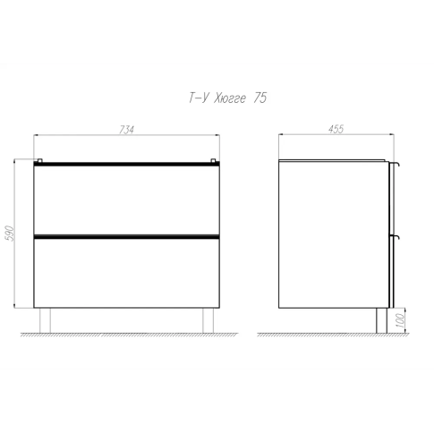 Тумба под умывальник Хюгге 75 2 ящика, белый матовый - картинка 3