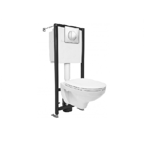 Унитаз подвесной Delfi + инсталляция Black с сиденьем, кнопкой глянцевый хром - картинка 1