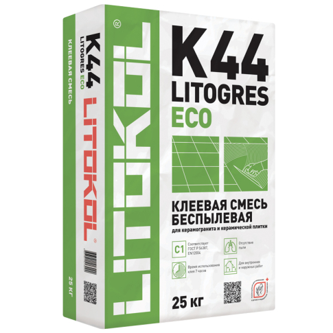 Клей для плитки беспылевой Litokol Litogres К44 ECO серый C1 (до 25 кг - картинка 1