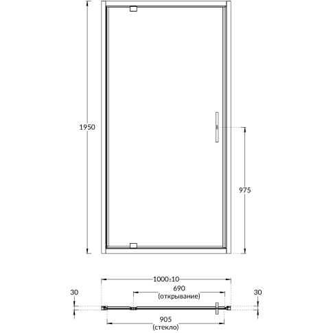 Душевая дверь VETRO, распашная, 100х195, хром - картинка 3