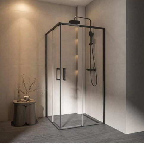 Душевой уголок LINDO раздвижной 100х100х195, квадрат, Soft Close, покрытие Easy clean, матовый черный - картинка 2