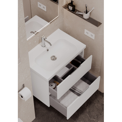 Тумба подвесная NORMA 70 под умыв-к Creavit Ideal 70, белый шелк матовый, LNO-WCAB-70-411 - картинка 11