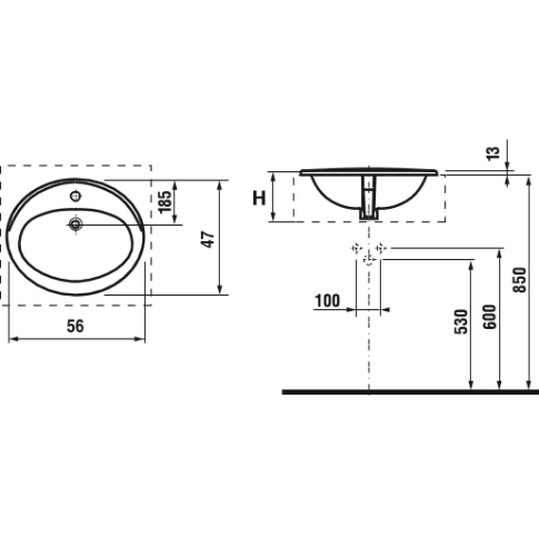 Умывальник врезной на столешницу Adora 56 - картинка 4