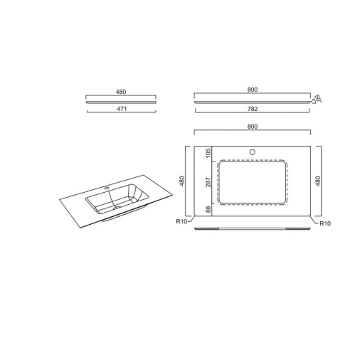 Столешница керамогранитная Монте Тиберио 100 см для встраиваемых снизу раковин, белый - картинка 5