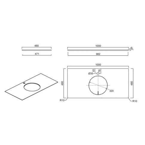 Столешница керамогранитная Монте Тиберио 100 см для полувстраиваемых раковин Artbasin, белый - картинка 5