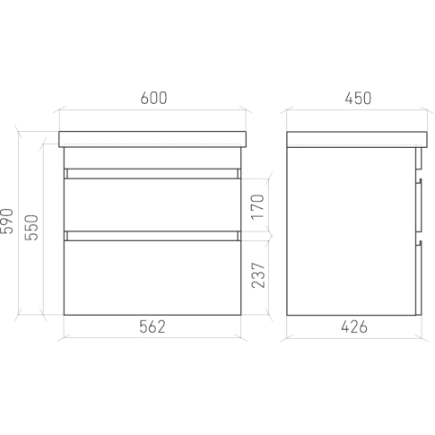 Тумба подвесная SARGAS 60 под умыв-к Cerastyle Frame 60, дуб Йорк, LS-WCAB-60-221 - картинка 5
