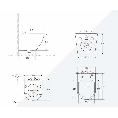 Унитаз подвесной AMICI Aria Tornado безободковый с крышкой duroplast, soft-close, быстросъемная, белый, CT11388 - картинка 3